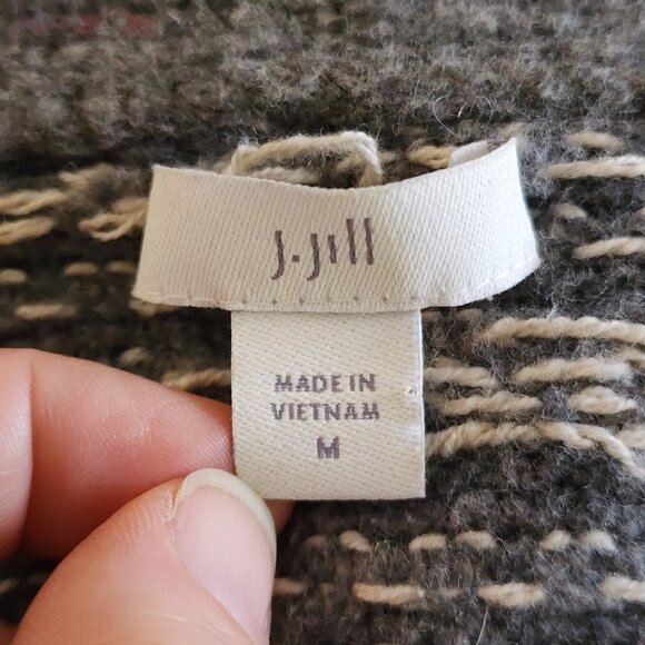 J Jill Womens M Fair Isle Boucle Duster Cardigan Sweater Gray Ivory Cotton Blnd - Picture 9 of 10